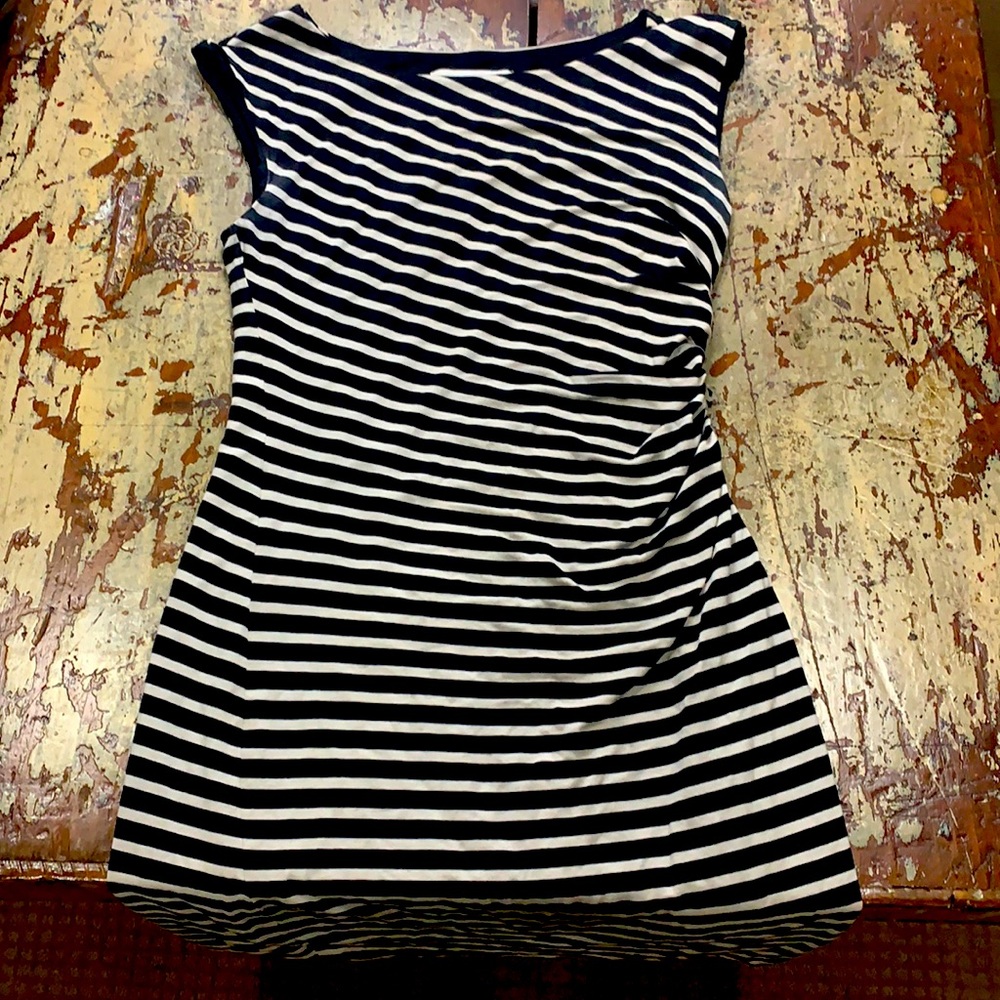 Loft knit striped gathered knee length dress